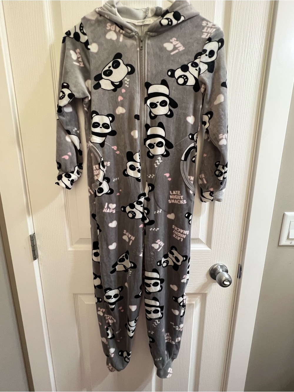 Kids Grey Panda Hooded One-Piece Footie Pajamas
